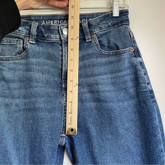 American Eagle Mom Jean size 2 solid blue no rips high rise solid basic denim - Picture 10 of 11